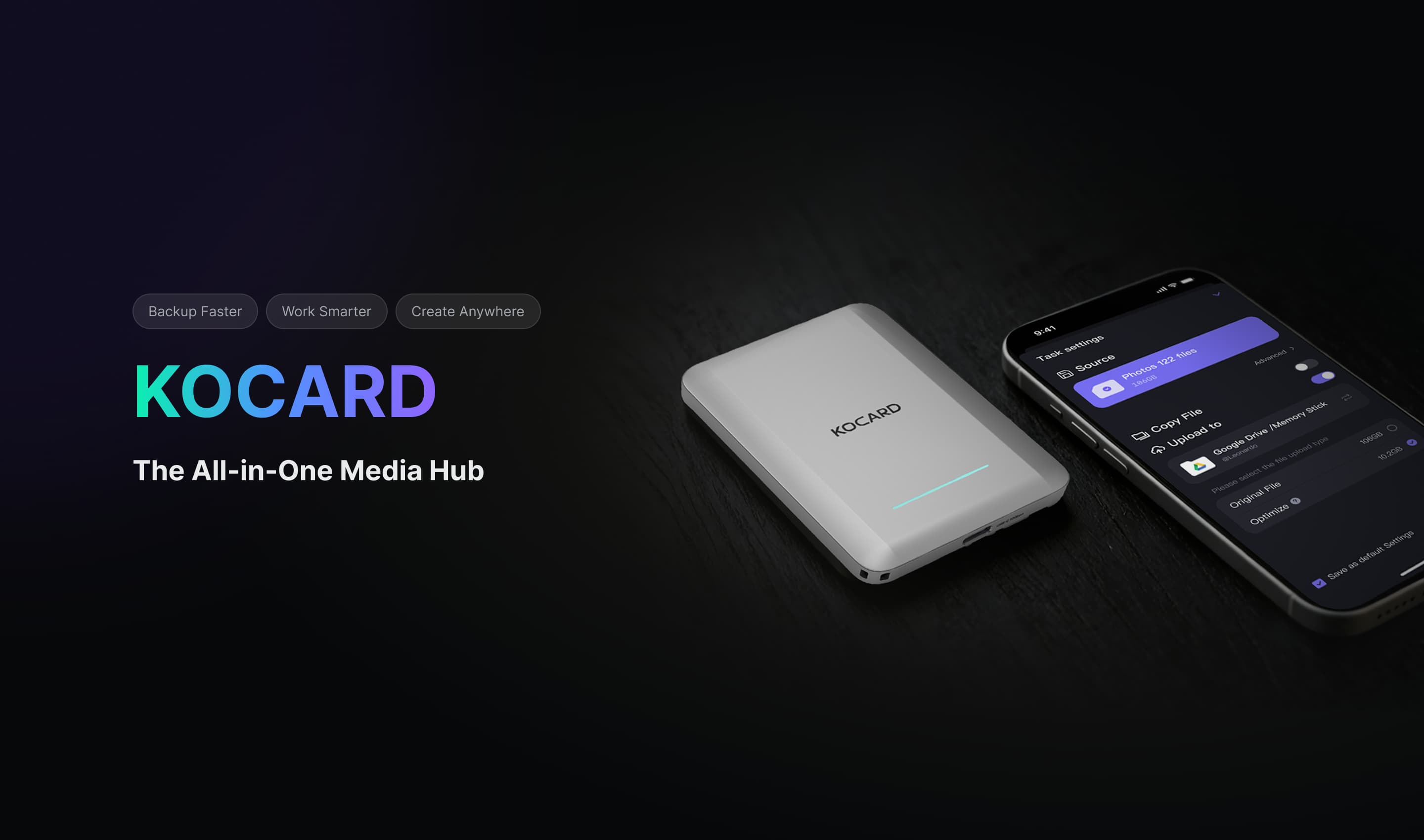 KOCARD App and KOCARD Multifunctional Portable SSD - Mobile Data Hub for Creators